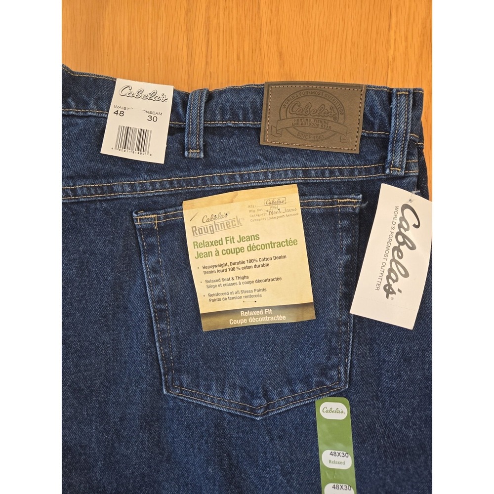 NWT Cabela's Men's Roughneck Relaxed Fit Jeans Dark Wash Blue 48x30 Cotton